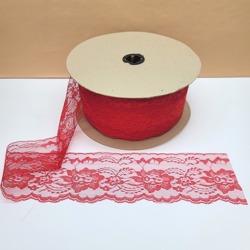 Red Floral Lace Trim Scalloped Edge 4" Wide Sewing Craft Spool